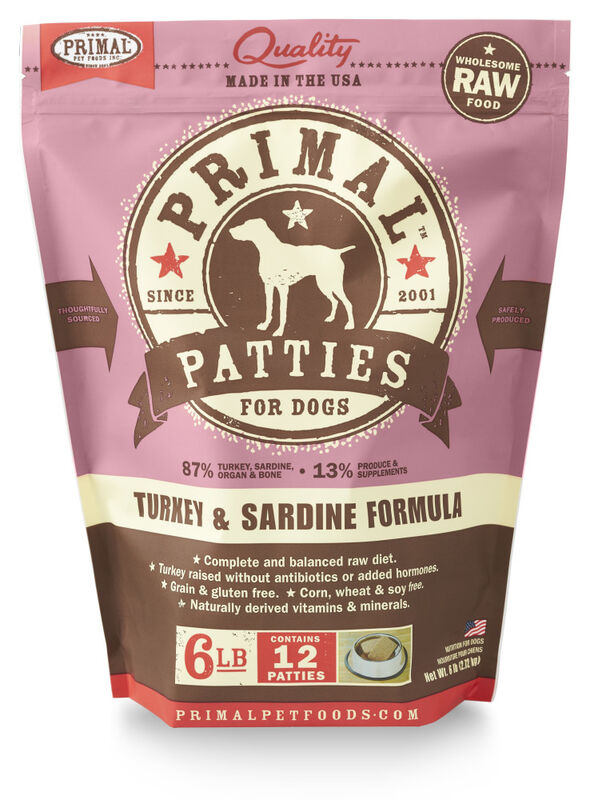 PRIMAL Frozen Patties 6lb - Turkey & Sardine