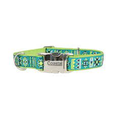 COASTAL Ribbon Adjustable Nylon Collar with Metal Buckle Lime Soutwest Stars Dog  5/8inx12-18
