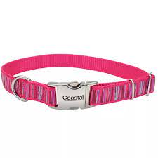 COASTAL Ribbon Adj Nyln Cllr W Mtl Bckl Pinkflamingostripe Dog 5/8x8-12in