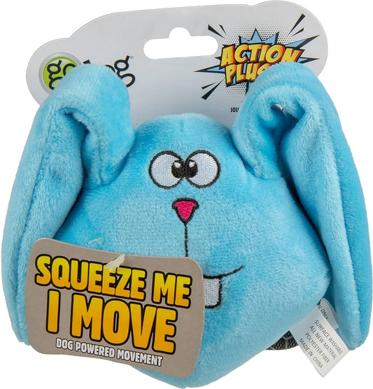 GoDog Action Plush Blue Bunny with Chew Guard Technology Animated Squeaker Dog Toy