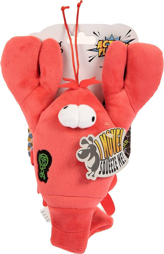 GoDog Action Plush Red Lobster with Chew Guard Technology Animated Squeaker Dog Toy