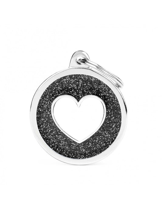 MY FAMILY - Black Big Glitter Cirlcle White Heart