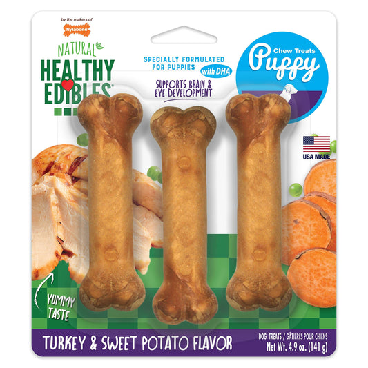 Nylabone Healthy Edibles Canine Chew Bone Turkey and Sweet Potato Puppy 3 PK