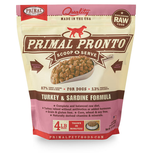PRIMAL Frozen Pronto Dog 4lb - Turkey & Sardine