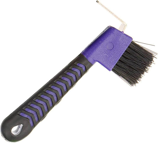 Plastic Hoofpick with Brush- Purple